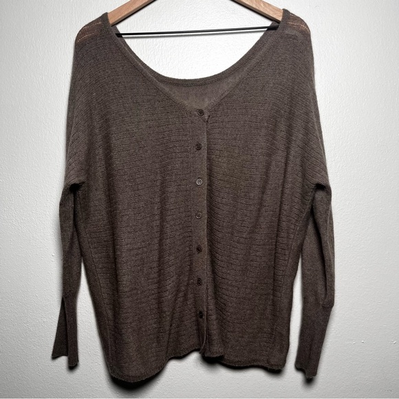 Subtle Luxury Women 100% Cashmere Sweater Medium Chocolate Brown Academia Cardig - Picture 1 of 9